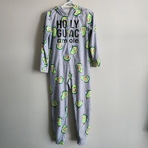 Justice Holy Guacamole One Piece PJs Kids 12 Yrs Fleece Jumpsuit Hooded Avocado